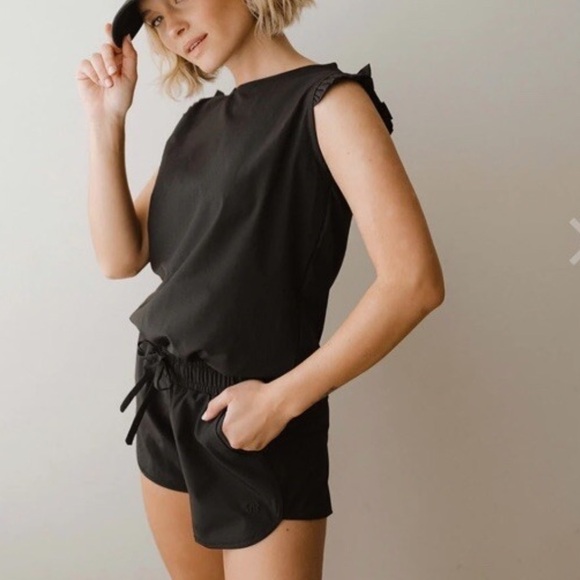 Albion Fit Ruffle Sleeve Black Romper - Picture 2 of 11